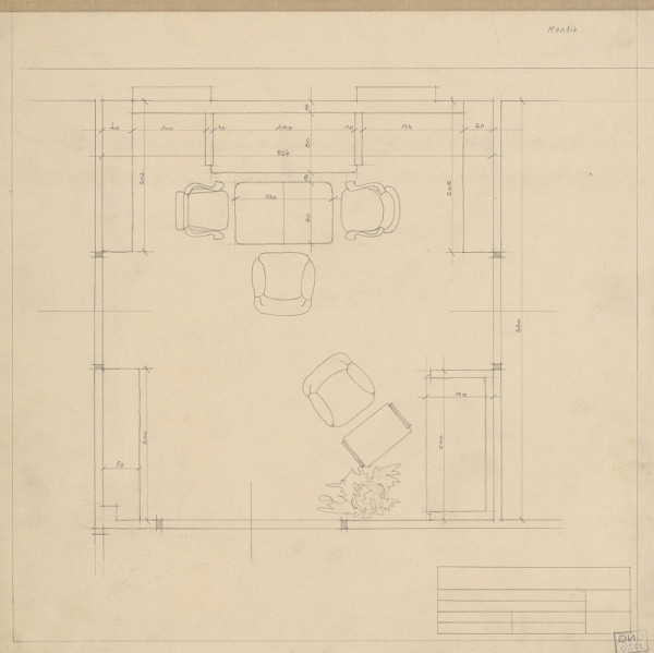 Michal Maximilián Scheer – Návrhy nábytku. Zariadenie izby pre p. Menšíka. Návrh interiéru izby.  