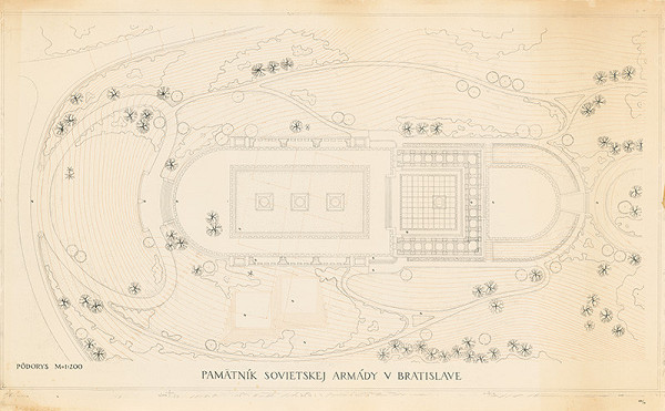 Emil Belluš – Pamätník padlých hrdinov na Slavíne v Bratislave. Pôdorys - alternatíva. M 1:200. 
