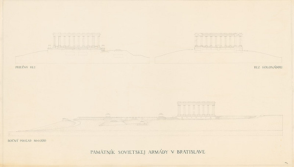 Emil Belluš – Pamätník padlých hrdinov na Slavíne v Bratislave. Bočný pohľad a rezy. 