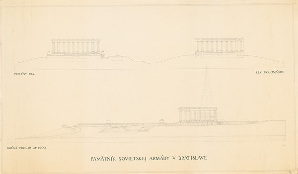 Emil Belluš – Pamätník padlých hrdinov na Slavíne v Bratislave. Bočný pohľad a rezy. 