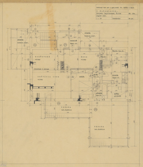 Michal Maximilián Scheer – Rodinný dom generálneho riaditeľa Fr. Kouta v Ružomberku. Pôdorys poschodia. M 1:50 