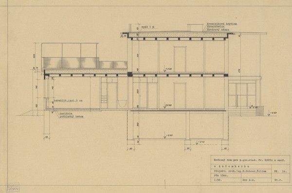 Michal Maximilián Scheer – Rodinný dom generálneho riaditeľa Fr. Kouta v Ružomberku. Rez A-A´. M 1:50 