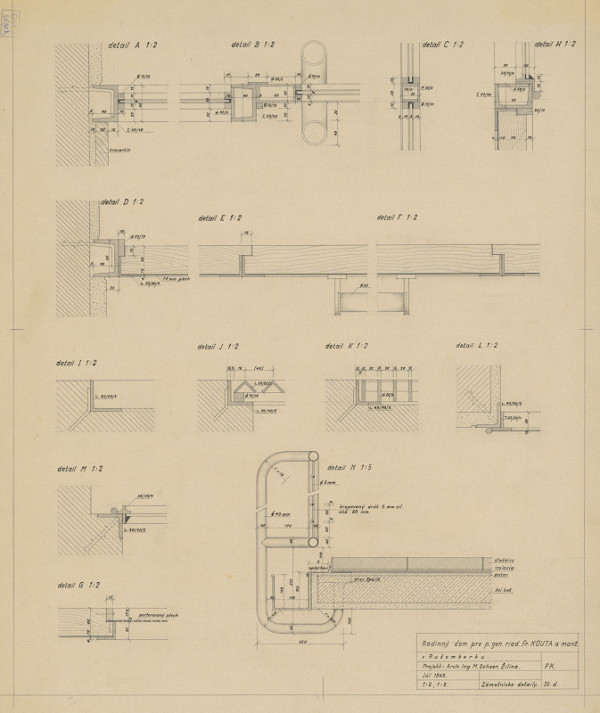 Michal Maximilián Scheer – Rodinný dom generálneho riaditeľa Fr. Kouta v Ružomberku. Zámočnícke detaily. M 1:5, M 1:2 