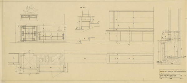 Michal Maximilián Scheer – Rodinný dom generálneho riaditeľa Fr. Kouta v Ružomberku. Detail vitríny a rez. M 1:10 