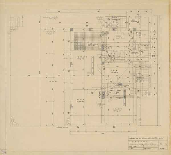 Michal Maximilián Scheer – Rodinný dom generálneho riaditeľa Fr. Kouta v Ružomberku. Pôdorys prízemia. M 1:50 