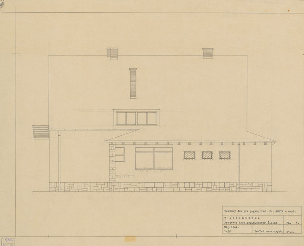 Michal Maximilián Scheer – Rodinný dom generálneho riaditeľa Fr. Kouta v Ružomberku. Severovýchodný pohľad. M 1:50 
