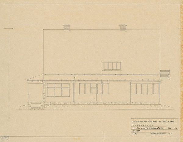Michal Maximilián Scheer – Rodinný dom generálneho riaditeľa Fr. Kouta v Ružomberku. Juhozápadný pohľad. M 1:50 