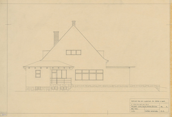 Michal Maximilián Scheer – Rodinný dom generálneho riaditeľa Fr. Kouta v Ružomberku. Severozápadný pohľad. M 1:50 