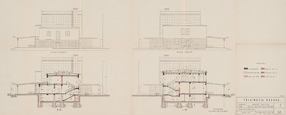 Ján Štefanec – Staničná budova v Banskej Bystrici. Priečne rezy, východný a západný pohľad. M 1:100. 