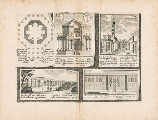 Johann Bernhard Fischer von Erlach – Zobrazenie pôdorysu, prierezu a pohľadov na rôzne architektúry 