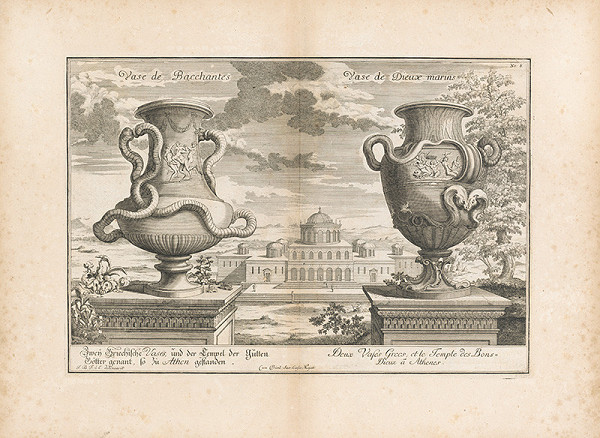 Johann Bernhard Fischer von Erlach – Pohľad na dve grécke vázy s priehľadom na chrám