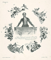 Francúzsky karikaturista z 30. rokov 19. storočia – Z prejavu predsedu vlády:Všetko túži po obnove poriadku 