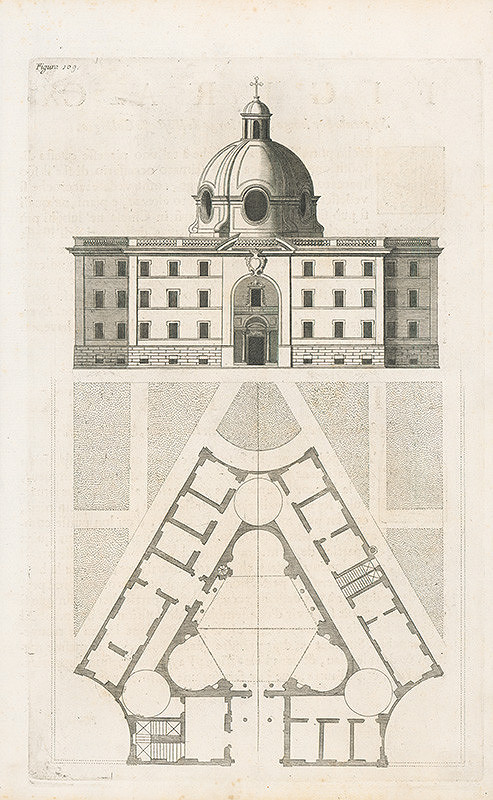 Andrea Pozzo, Giacomo Böemo Komarek – Fig.109. - Projekt a vonkajšia výška stavby jedného Collegia 
