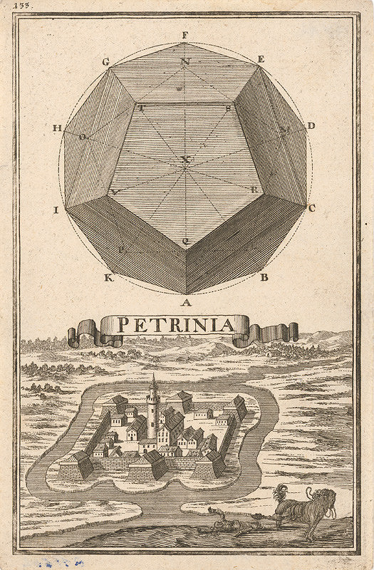 Justus van den Nypoort – Geometrická figúra a pohľad na pevnosť Petrinia (Petrinja)