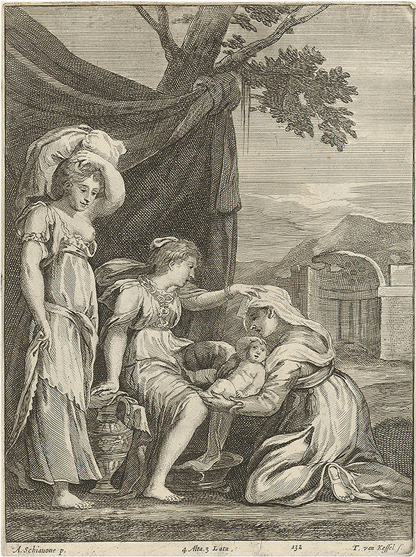 Théodorus van Kessel, Andrea Schiavone, David Teniers ml. – Mytologický výjav so scénou predstavenia dieťaťa