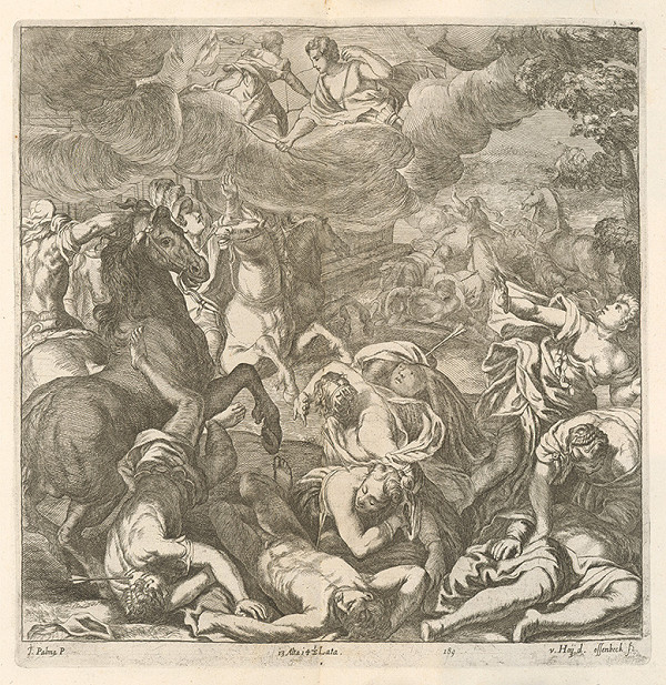 Jacopo, il vecchio Palma, Nikolaus van Hoy, Jan van Ossenbeck – Apolón a Artemis strieľajú šípy na Niobiných synov