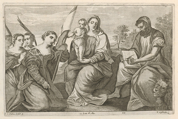 Jacopo, il vecchio Palma, Peter Lisebetius, David Teniers ml. – Madona so svätou Uršulou a spoločníčkami na pravej strane a evanjelistom Marekom