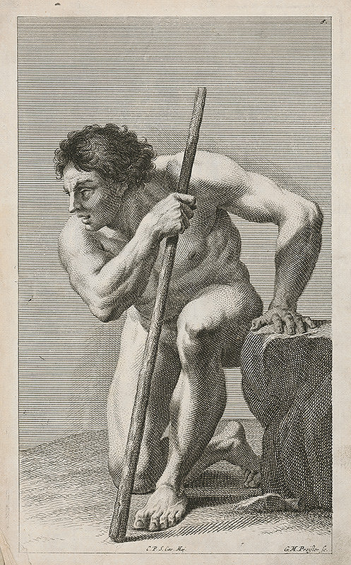 Georg Martin Preissler – 4. Figurálna kompozícia Kľačiaci muž s palicou 