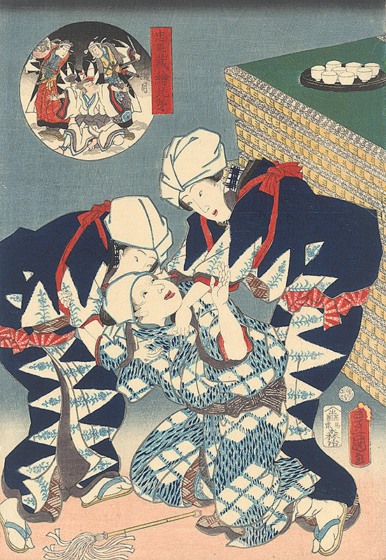 Utagawa Kunisada – Dve ženy s opilcom (I)