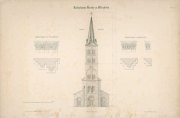 H. Springer, Cremer – Katolícky kostol v Blirsheime – veža, návrhy na hlavice