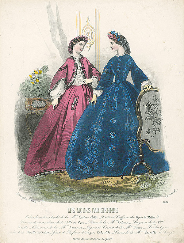 Francois Claudius Compte-Calix, A. Carrache – List z módneho časopisu Les Modes Parisiennes. Velúrové šaty s vyšívaním podľa Mon.Leclere Collota 