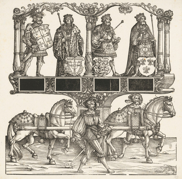 Hans Burgkmair st. – Arkáda s postavami kráľov,Triumfálny pochod cisára Maximiliána 