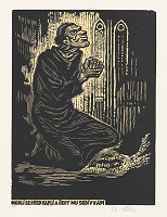 Karel Štěch – Modlí sa před kaplí a čert mu sedí v kápí 