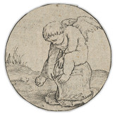 Lucas van Leyden – Putto sediace na helme 