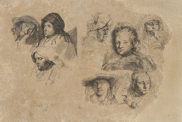 Nizozemský grafik zo 17. storočia – Rembrantovská štúdia -štúdie hláv
