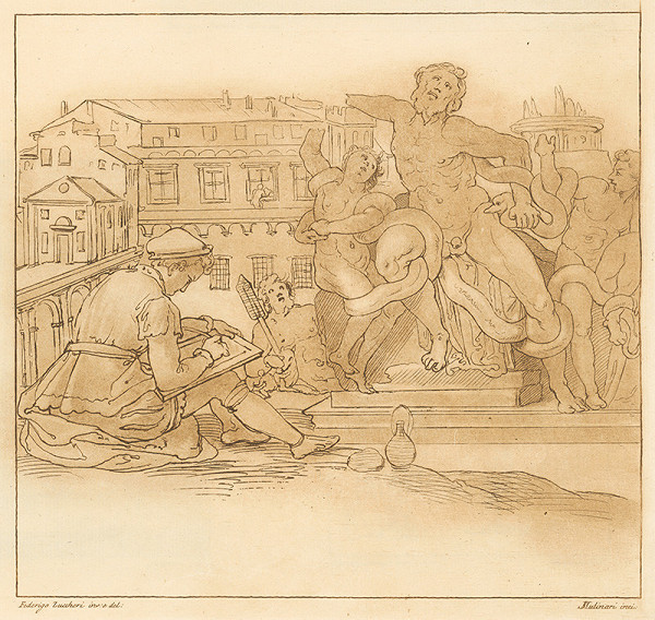 Stefano Mulinari, Federico Zuccarro – Taddeo Zuccari kreslí súsošie Laokóna na nádvorí v Belvederi