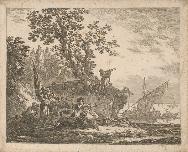Nizozemský autor z 18. storočia – Pobrežie s figurálnou stafážou