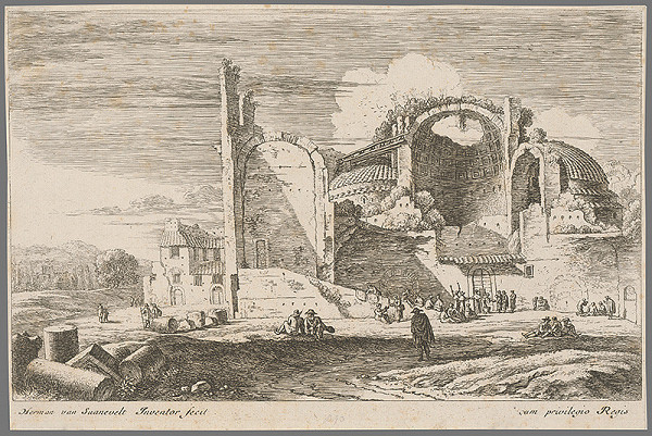 Herman van Swanevelt – Krajina s rozvalinami antických kúpeľov. 