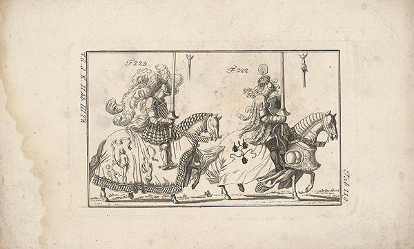 Západoeurópsky autor z 18. storočia – Dvaja turnajoví rytieri:prvý s bohatým chocholom,druhý s chocholom a vencom na p 