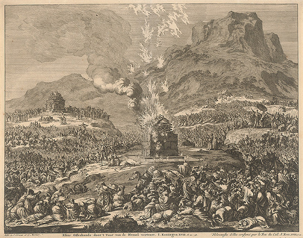 Jan Luyken – Eliášovú obeť prijíma nebeský oheň 