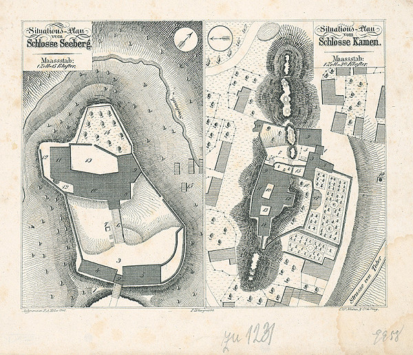Franz Alexander Heber, Friedrich Hohe, Carl Wilhelm Medau – Situačné plány zámkov Ostroh (Seeberg) a Kamen