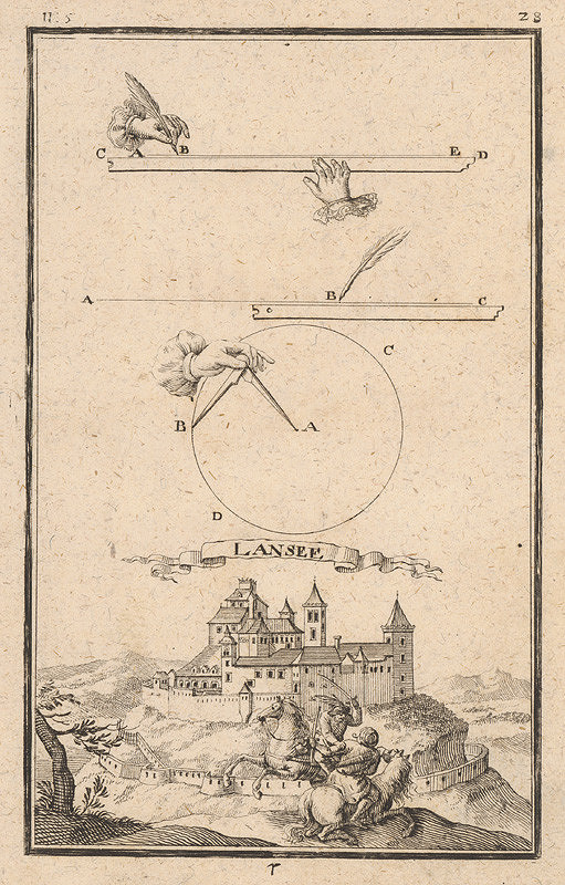 Justus van den Nypoort – Geometrická figúra a pohľad na hrad Lansee (Landsee) 