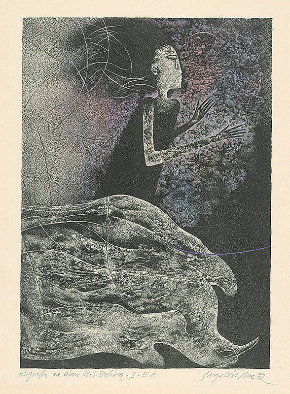 Viera Gergeľová – Litografia na tému A.S.Puškina 1.E.A.