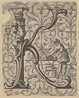 Stredoeurópsky grafik zo 16. storočia – Iniciála K SO stolárom 