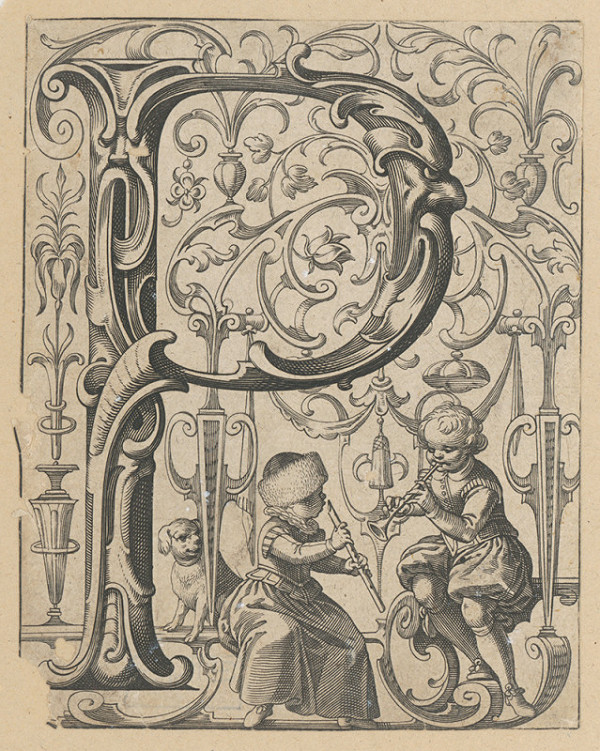 Stredoeurópsky grafik zo 16. storočia – Iniciála P S pištcami