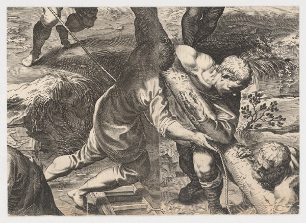 Marcus Sadeler, Jacopo Tintoretto – Fragment s mužmi stavajúcimi kríž
