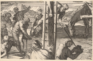 Marcus Sadeler, Jacopo Tintoretto – Fragment so skupinou postáv a chlapcom nesúcim na miske špongiu 