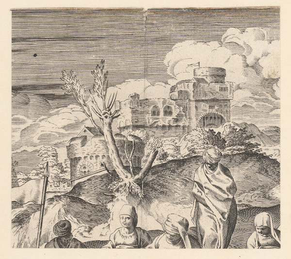 Marcus Sadeler, Jacopo Tintoretto – Fragment s hradom v pozadí