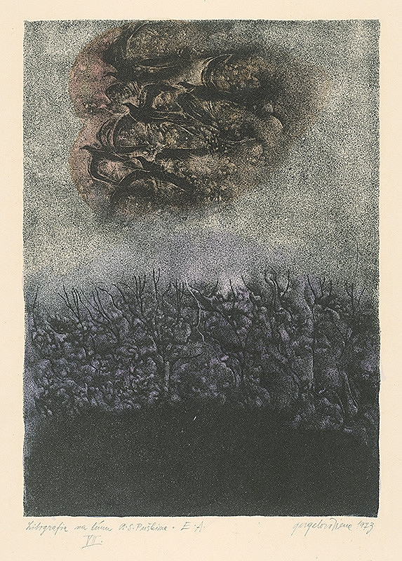Viera Gergeľová – Litografia na tému A.S.Puškina 7. 