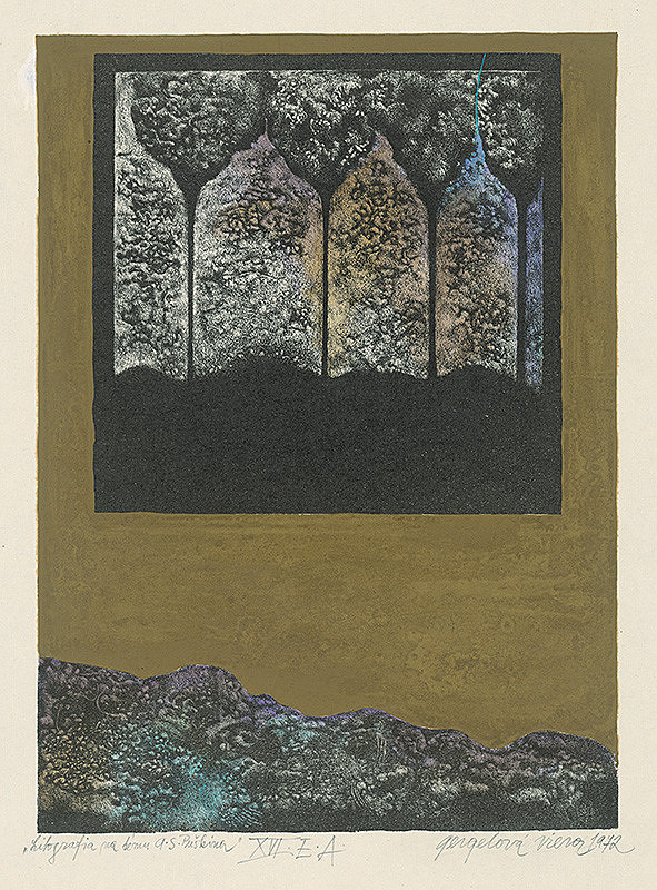 Viera Gergeľová – Litografia na tému A.S.Puškina 16. 