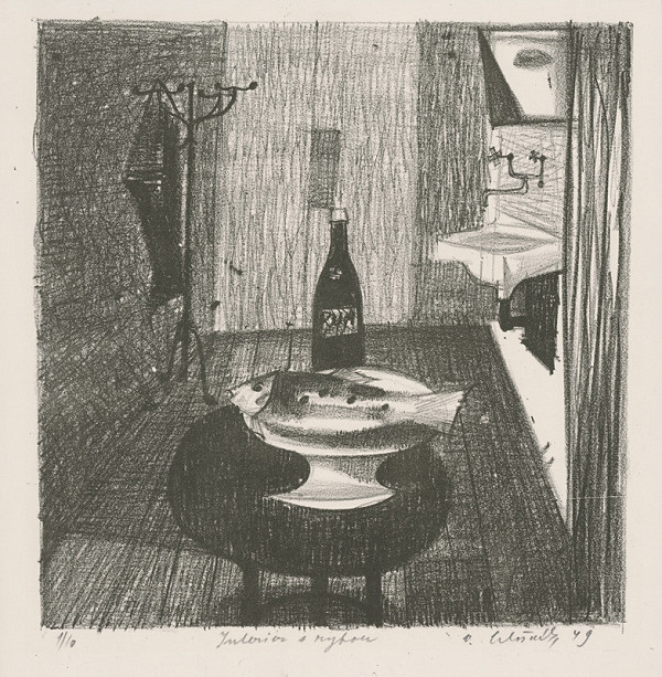 Vincent Hložník – Interiér s rybou 