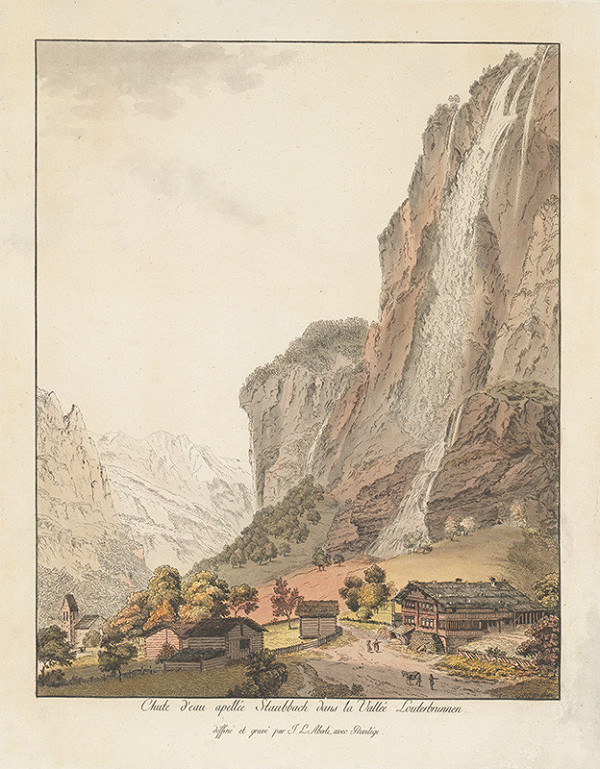 Johann Ludwig Aberli – Vodopád v údolí Lonterbrunnen