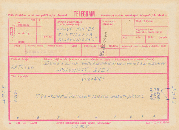 Július Koller – Dekorakcia (Izba – komorné prostredie, priestor subjektu, súkromie) 