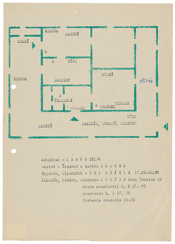 Rudolf Sikora – Návrh rozvrhu pôdorysu/umelcov v priestore na výstave I. Otvorený ateliér. Work in progress (1-3)