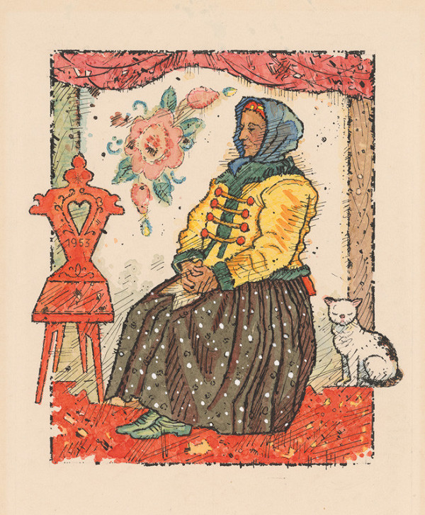 Ľudovít Fulla – Sediaca mamka medzi stoličkou a mačkou