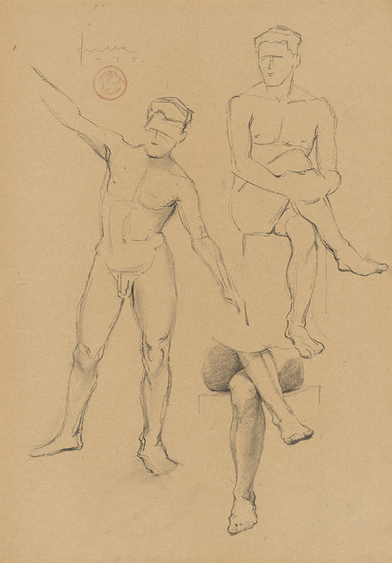 Ľudovít Fulla – Štúdie stojaceho a sediaceho mužského aktu a detailu nôh 